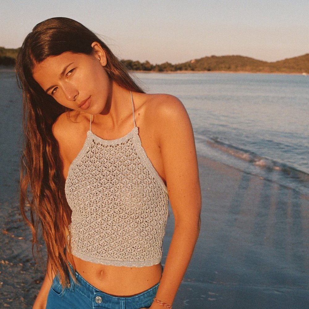 zara metallic silver-nude halter top sz small/xs (nwt)